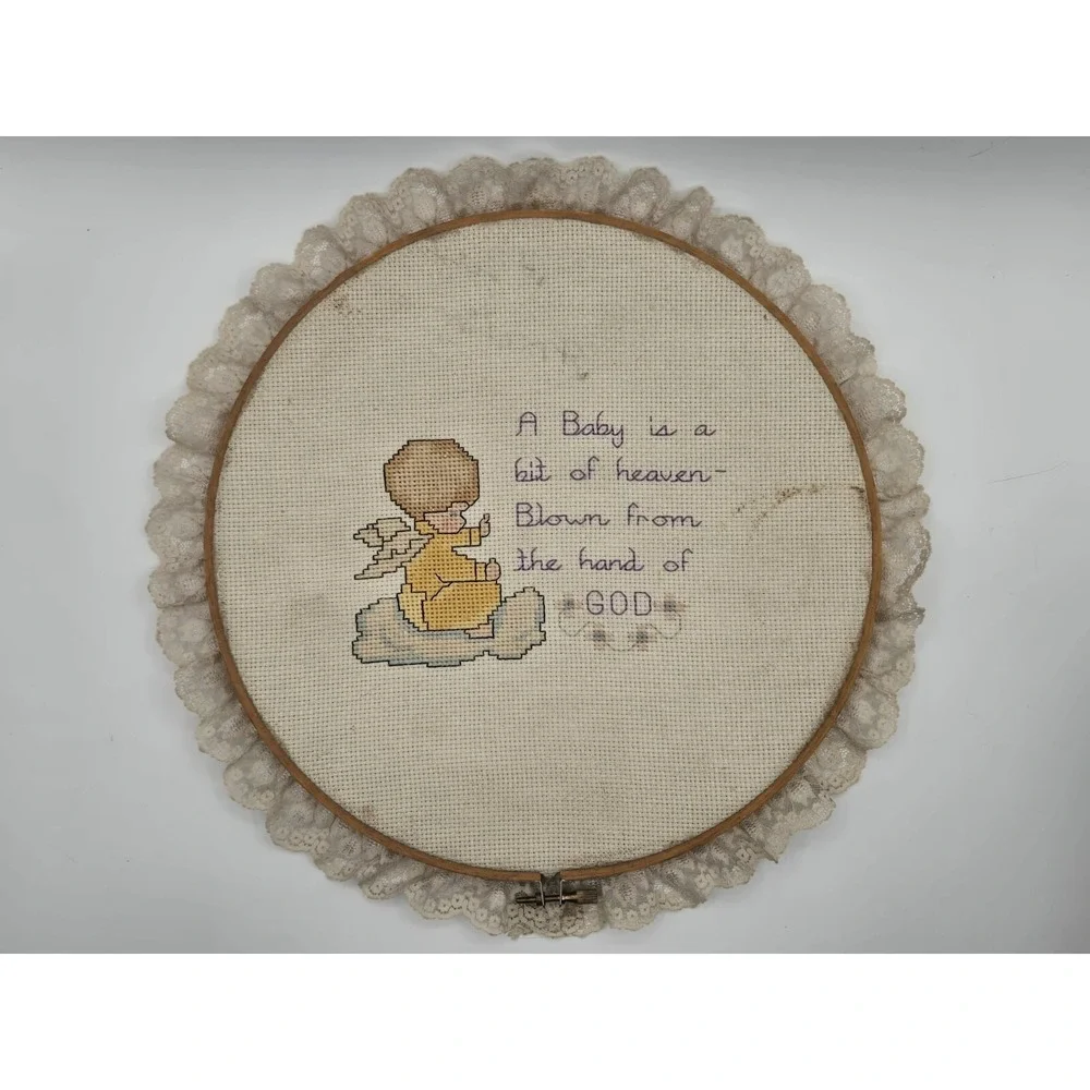 Vintage Cross Stitch Wall Hanging Baby 10